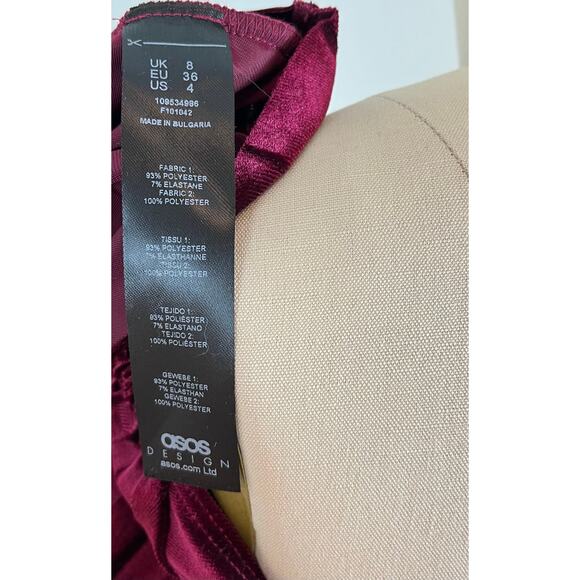 ASOS Burgundy Wine Velvet Maxi Dress 4 Empire Waist Pleated Twist Cutout Back - Picture 10 of 16